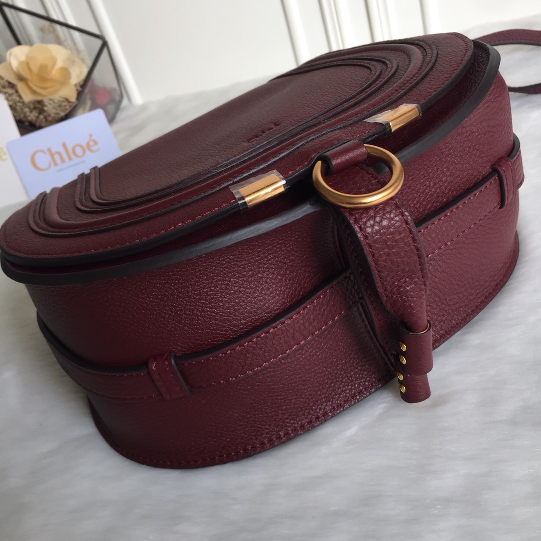 Chloe Marcie Saddle Shoulder Bag In Bordeaux Grained Leather